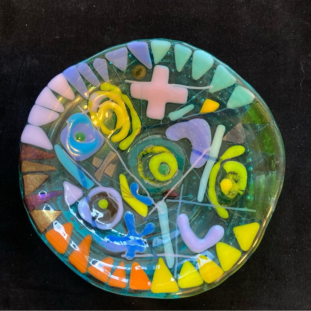 Mermaids Bowl “Design Glass”A Fused Art Handmade 7.5” ”x  2”Bowl Aqua Blue